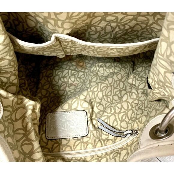ROOMY Fossil IVORY CREAM EMBOSSED GENUINE LEATHER SHOULDER BAG TOTE HANDBAG - Picture 11 of 12